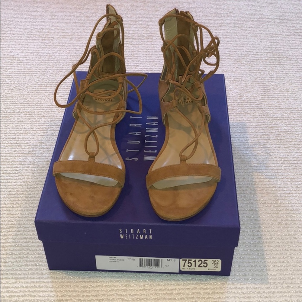 Stuart Weitzman camel suede tie sandal
